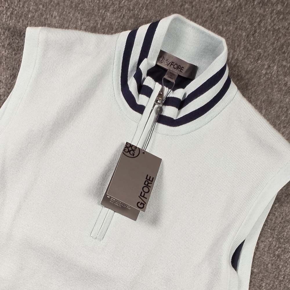 G FORE Merino Wind Breaker Vest Mens Large Blue Lined 1/4 Zip Wool Golf NWT $250